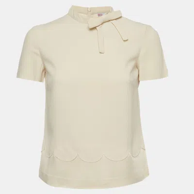 Pre-owned Red Valentino Cream Crepe Scalloped Hem Blouse Xs