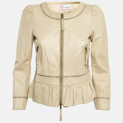 Pre-owned Red Valentino Cream Peplum Leather Jacket S