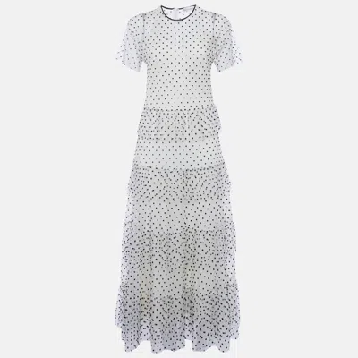 Pre-owned Red Valentino Cream Swiss Dot Tulle Layered Maxi Dress S In White