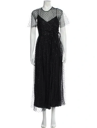 Pre-owned Red Valentino Crew Neck Long Dress In Black