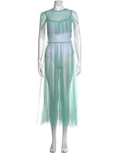 Pre-owned Red Valentino Crew Neck Long Dress In Blue