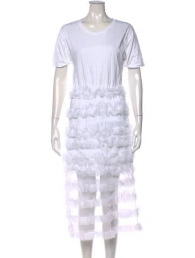 Pre-owned Red Valentino Crew Neck Long Dress In White