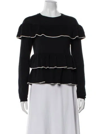 Pre-owned Red Valentino Crew Neck Long Sleeve Blouse In Black