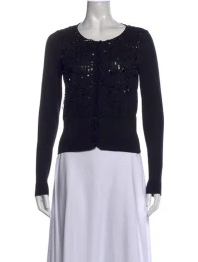 Pre-owned Red Valentino Crew Neck Long Sleeve Button-up Top In Black