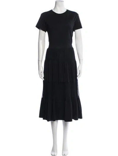 Pre-owned Red Valentino Crew Neck Midi Length Dress In Black