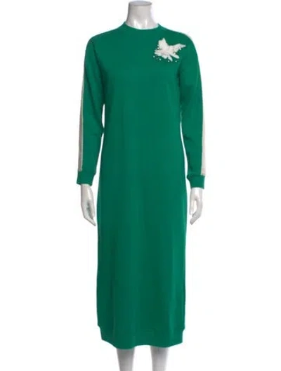 Pre-owned Red Valentino Crew Neck Midi Length Dress In Green
