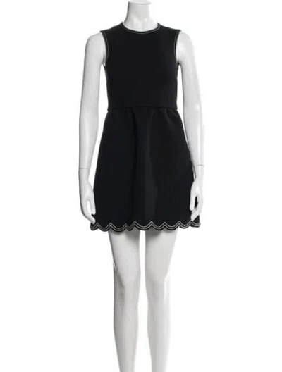 Pre-owned Red Valentino Crew Neck Mini Dress In Black