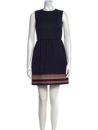 Pre-owned Red Valentino Crew Neck Mini Dress In Blue