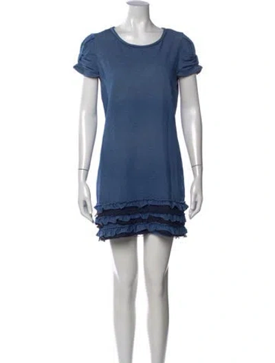 Pre-owned Red Valentino Crew Neck Mini Dress In Blue