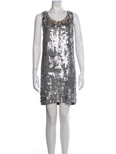 Pre-owned Red Valentino Crew Neck Mini Dress In Gray
