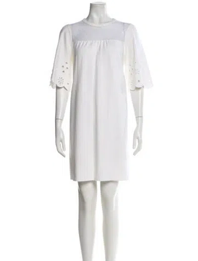Pre-owned Red Valentino Crew Neck Mini Dress In White
