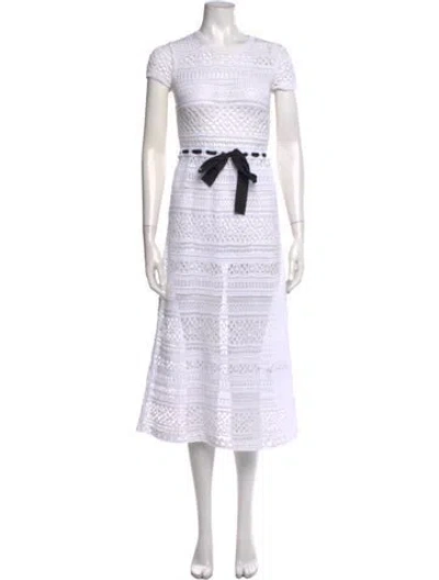 Pre-owned Red Valentino Crochet Knee-length Dress In White