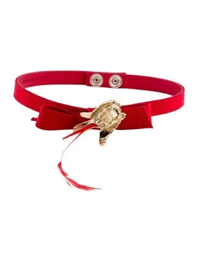 Pre-owned Red Valentino Crystal Feather And Ribbon Bird Choker Necklace, 13.5" In Red