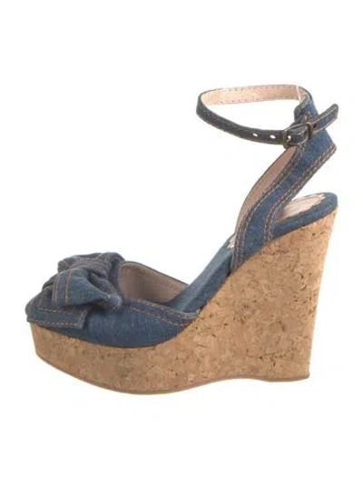 Pre-owned Red Valentino Denim Bow Accents Pumps In Blue