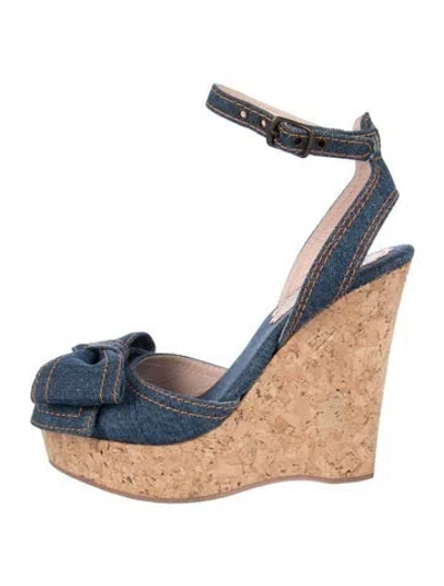 Pre-owned Red Valentino Denim Colorblock Pattern Espadrilles In Blue