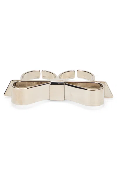 Red Valentino Double Ring In Silver Color With An Elegant And Distinctive Bow. In Neutral