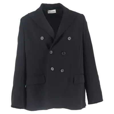 Red Valentino Double-breasted Back Pleated Blazer In Black Wool In Gray