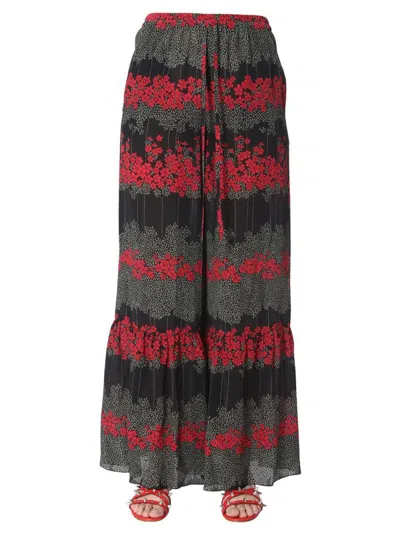 Red Valentino Dreaming Peony Print Trousers In Black
