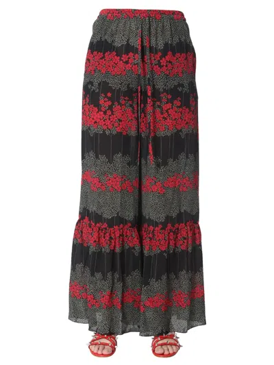 Red Valentino Dreaming Peony Print Trousers In Black
