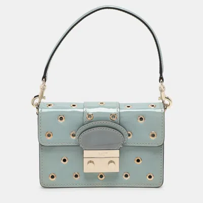 Pre-owned Red Valentino Dusky Blue Patent Leather Grommet Detailed Shoulder Bag