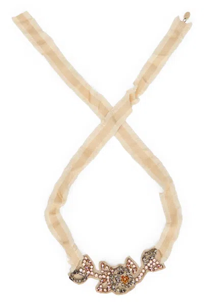 Red Valentino Elegant Beige Necklace With Decorative Rhinestones. In Neutral