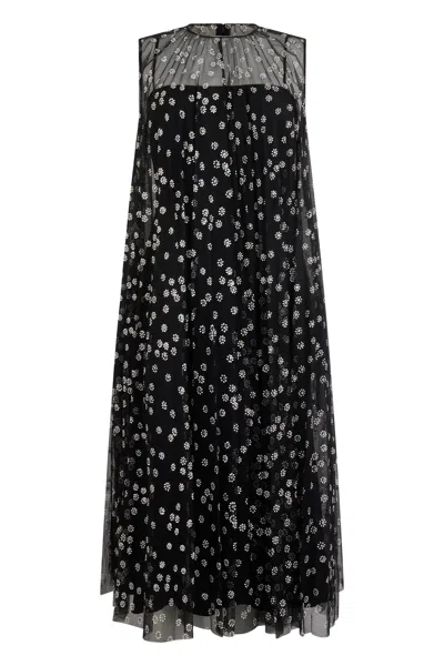 Red Valentino Elegant Black Midi Dress With Floral Details.