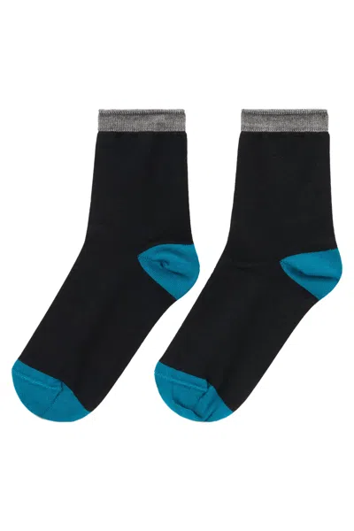 Red Valentino Elegant Black Socks With Turquoise Details.