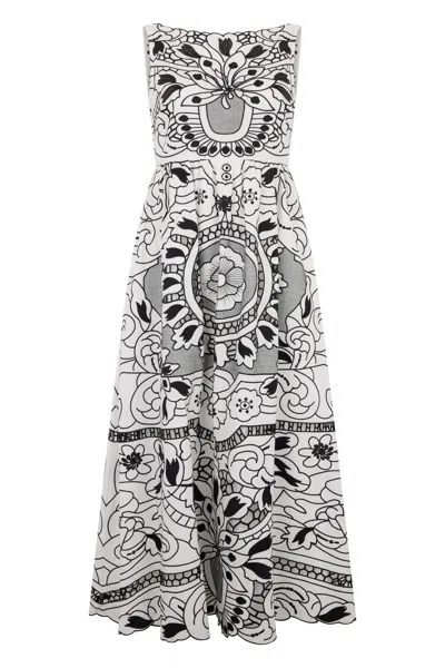 Red Valentino Elegant Dress Without Sleeves In White Color With Black Print.