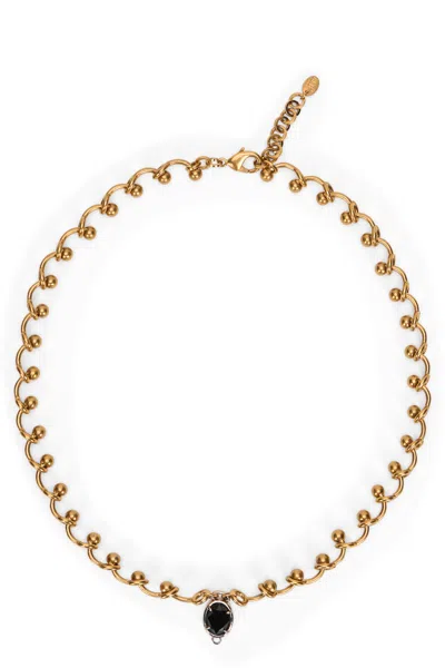 Red Valentino Elegant Gold Necklace With Black Stone.