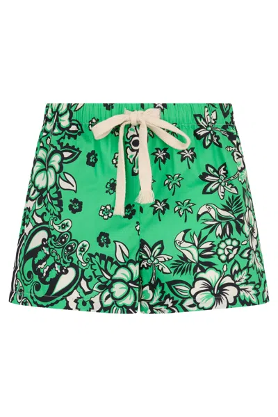 Red Valentino Elegant Green Floral Shorts For Summer.