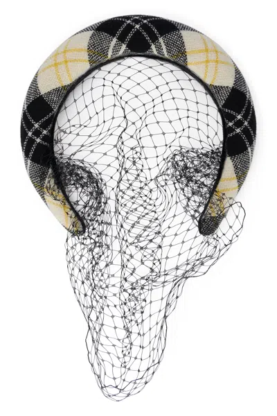 Red Valentino Elegant Hairband With Tartan Pattern And Decorative Net. In Purple