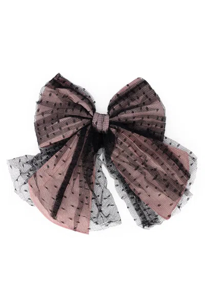 Red Valentino Elegant Hairpin In The Shape Of A Bow In Shades Of Pink Contrasting With Black Elements.