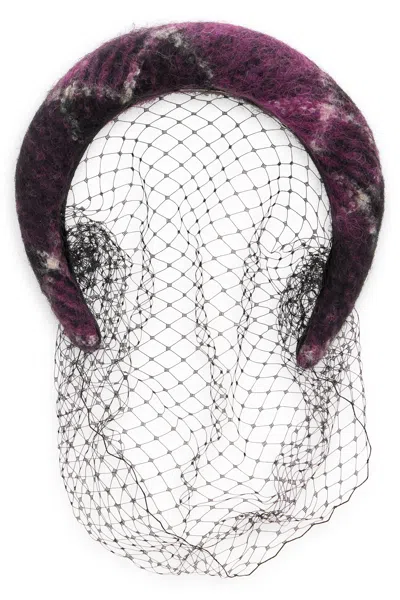 Red Valentino Elegant Headband For Hair In Shades Of Purple And Black With Decorative Mesh. In Metallic