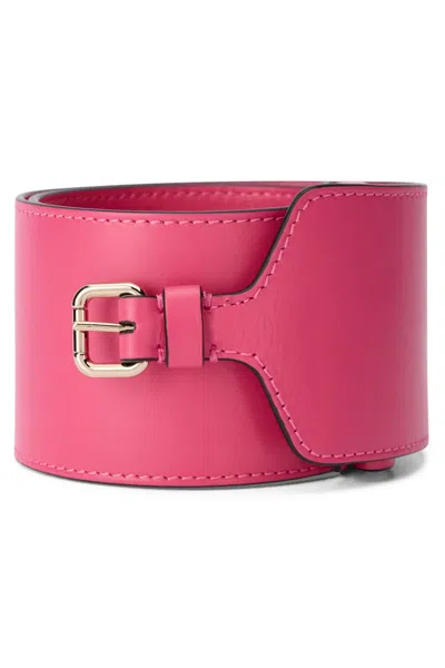 Red Valentino Elegant Pink High Belt With A Gold Buckle.