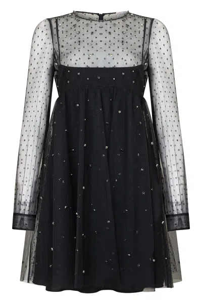 Red Valentino Elegant Short Black Dress With Sophisticated Transparent Details. In White