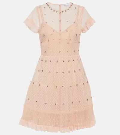 Red Valentino Embellished Point D'esprit Tulle Minidress In Pink