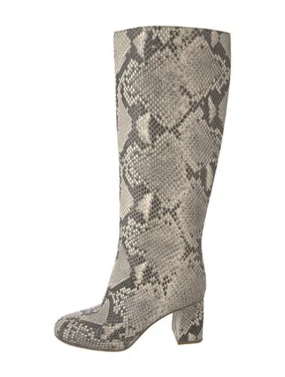 Pre-owned Red Valentino Embossed Leather Animal Print Boots In Neutrals