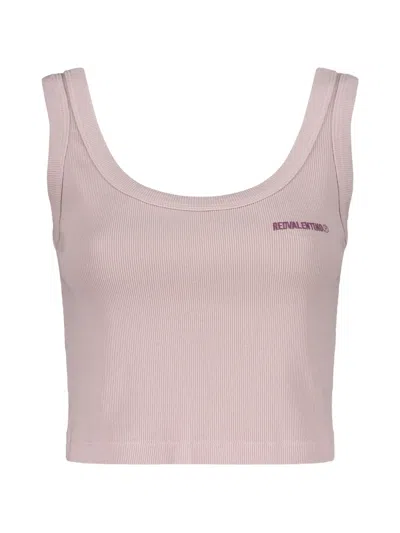 Red Valentino Embroidered Logo Ribbed-knit Top In Pink