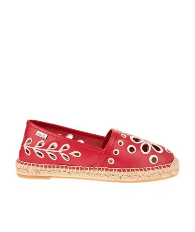 Red Valentino Embroidery Straw Shoes In Red
