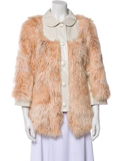 Pre-owned Red Valentino Faux Fur Tweed Pattern Faux Fur Jacket In Neutral