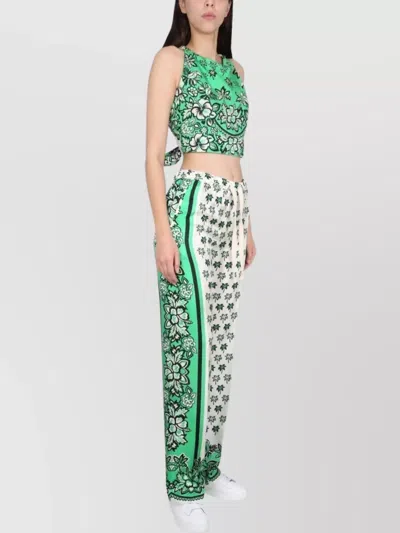 RED VALENTINO FLORAL PATTERN DRAWSTRING WAIST WIDE LEG PANTS