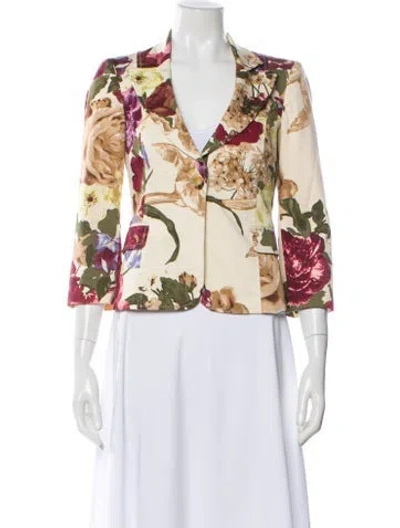 Pre-owned Red Valentino Floral Print Blazer In White