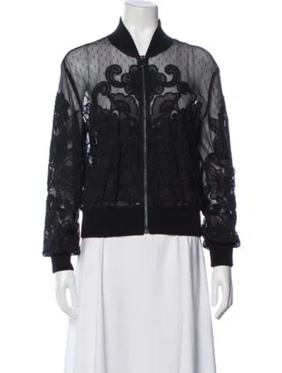 Pre-owned Red Valentino Floral Print Bomber Jacket In Black