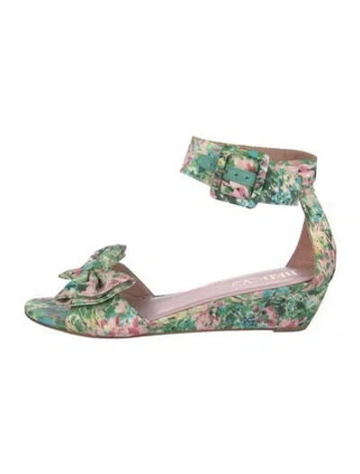 Pre-owned Red Valentino Floral Print Bow Accents Sandals In Green