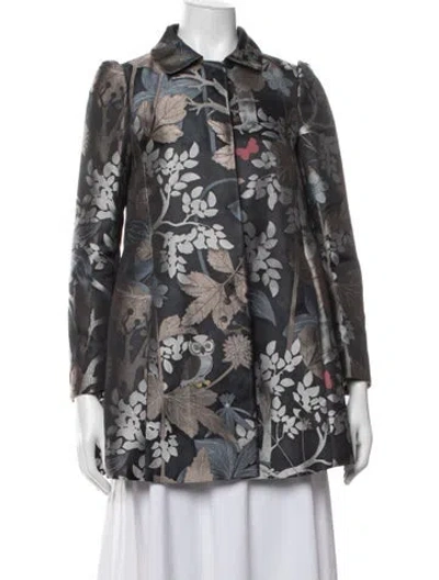 Pre-owned Red Valentino Floral Print Coat In Blue