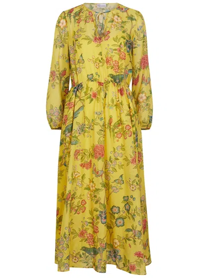 Red Valentino Floral-print Cotton And Silk-blend Midi Dress In Yellow
