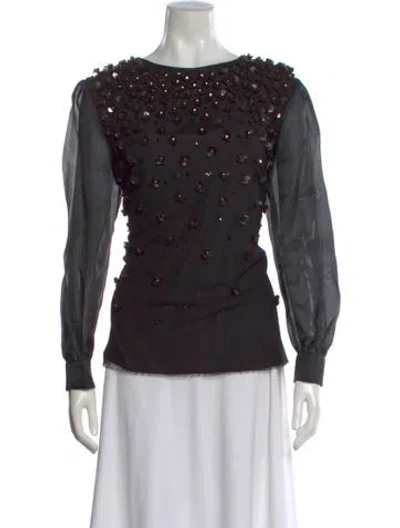 Pre-owned Red Valentino Floral Print Crew Neck Blouse In Black
