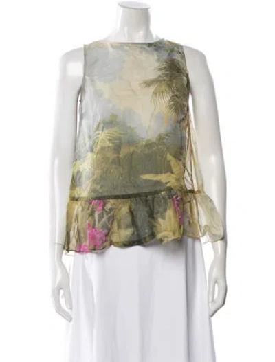 Pre-owned Red Valentino Floral Print Crew Neck Blouse In Green