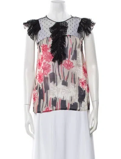 Pre-owned Red Valentino Floral Print Crew Neck Blouse In Neutral
