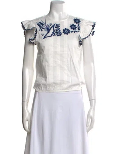 Pre-owned Red Valentino Floral Print Crew Neck Blouse W/ Tags In Neutral